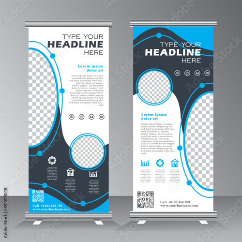 Roll up banner template design with image space, vertical banner layout, advertisement, pull up, polygon background. Vector eps 10