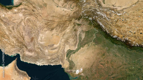 Pakistan outlined. Low-res satellite map