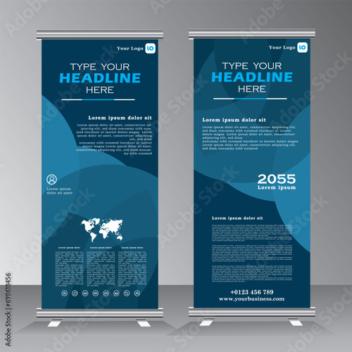 Blue Business Roll Up Banner,  Vertical design template, Abstract Geometric banner Vector illustration set, Stand, Standees, x banner, banner template, 