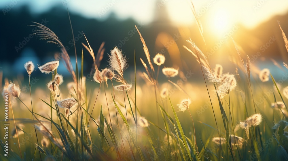 Tranquil images of a peaceful meadow with tall grass swaying in the breeze, inviting viewers to relax and enjoy the simplicity of nature. [spring nature pictures for relaxation]