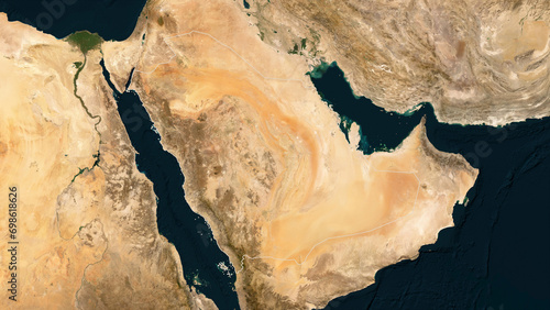 Saudi Arabia outlined. Low-res satellite map