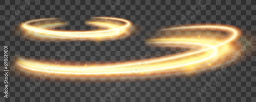 Light gold effect of shiny lines.Gold color glowing design element.Wavy bright stripes.
