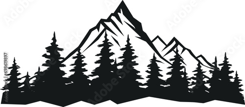 Simple hand-drawn vector drawing in black outline. Nature  panoramic landscape  mountain top. Ink sketch. Tourism  travel  sport. AI generated illustration.