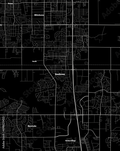 Southaven Mississippi Map, Detailed Dark Map of Southaven Mississippi photo