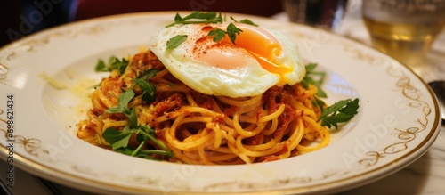 Authentic Italian egg noodle pasta in a Rome restaurant.