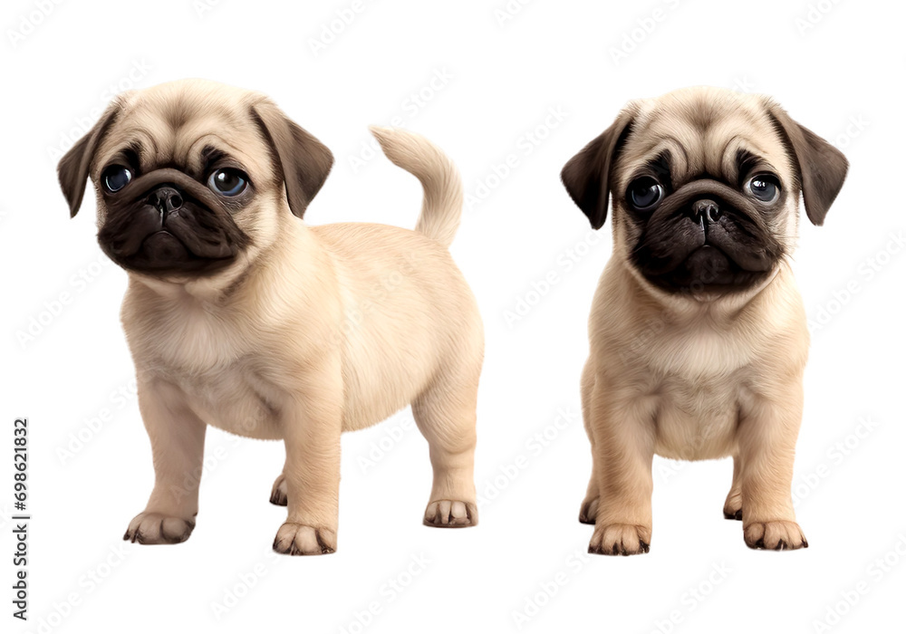 Set of Baby cute Pug dog multi pose, isolated on transparent of white background