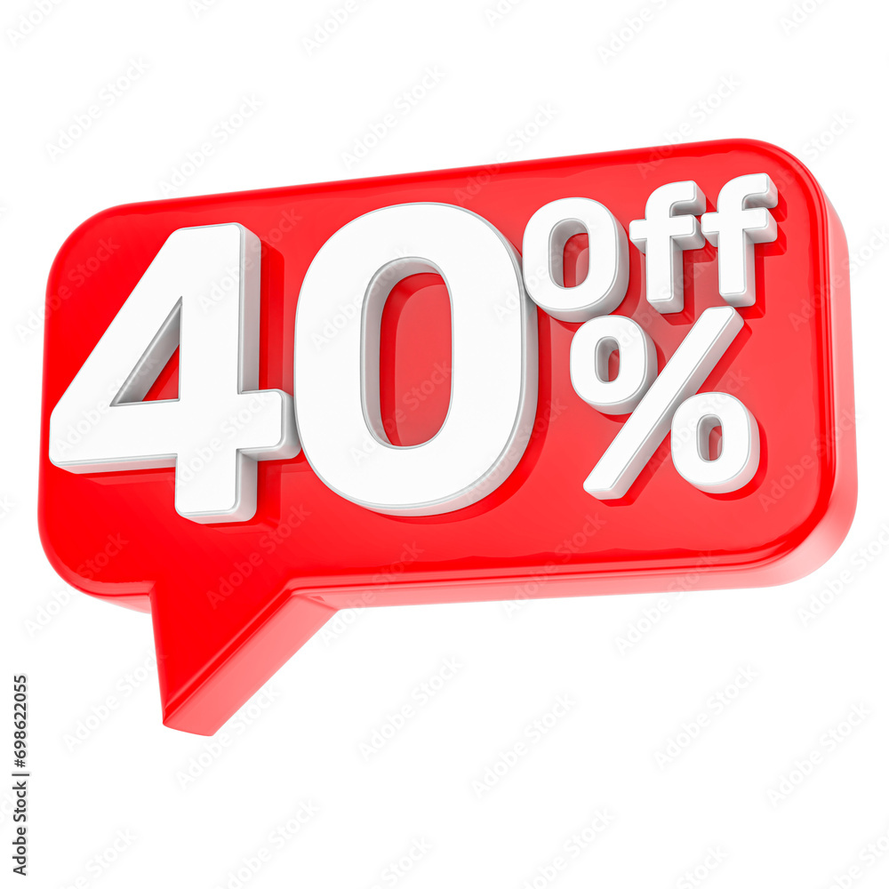 3d render 40 Off percent discount red and white numbers isolated 3d render 40 Off percent discount red and white numbers isolated