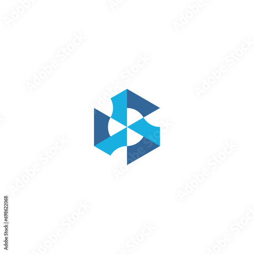 Abstract hexagon logo with blue tone color. Modern triskelion logo