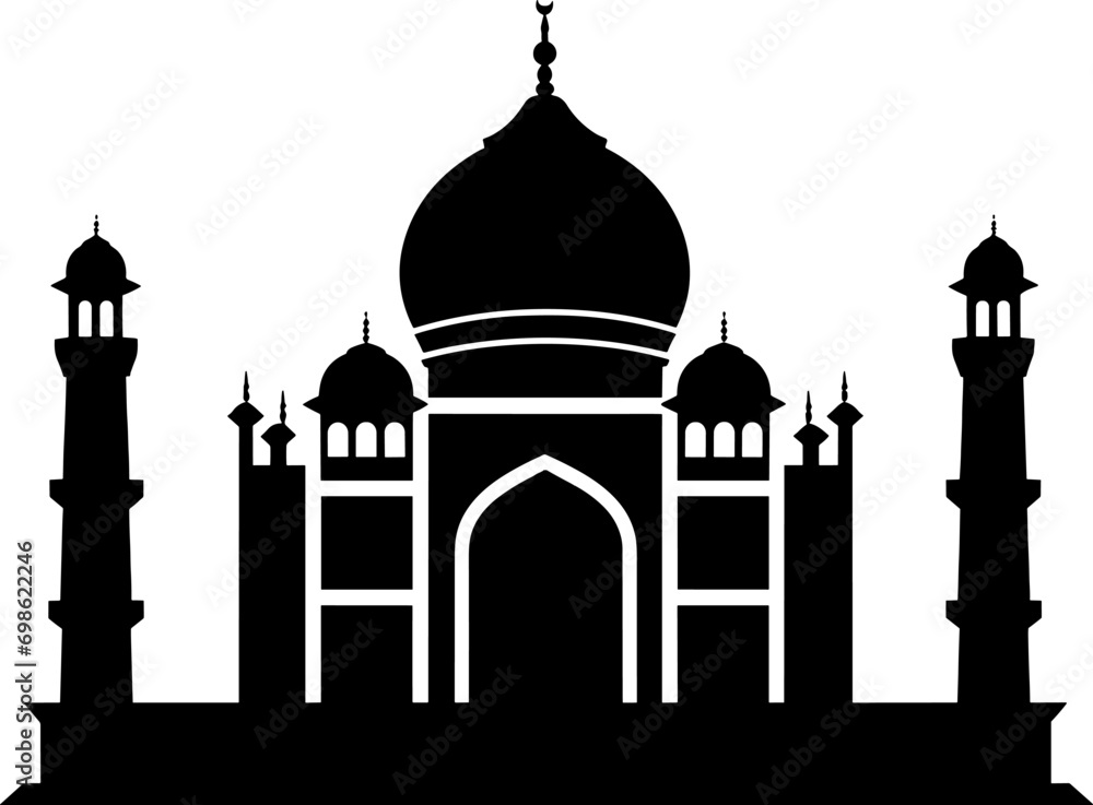 Mosque silhouette icon logo template, Mosque icon vector Illustration design template. AI generated illustration.