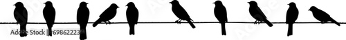 A silhouette of birds Purple Martins on a telephone wire. AI generated illustration. photo