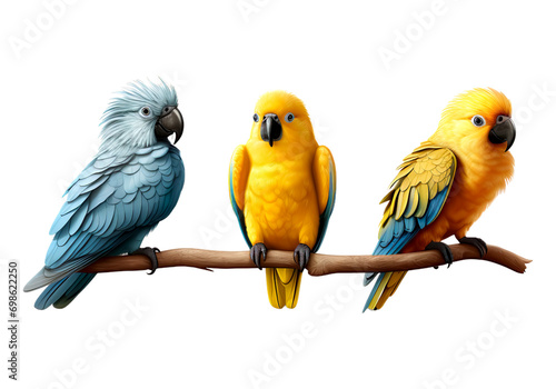 Group of 3d Macaw bird animal cartoon, isolated on transparent or white background © NightTampa
