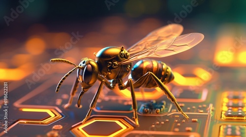 a wasp like nanobot on a circuit board Ai Generative