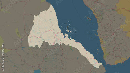 Eritrea highlighted. Topographic Map