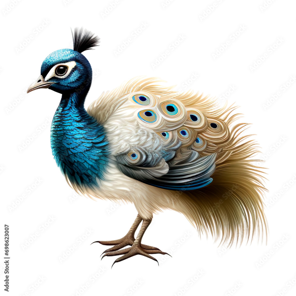 Obraz premium Portrait of peacock illustration, isolated on transparent or white background