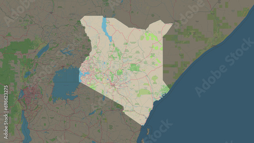 Kenya highlighted. Topographic Map