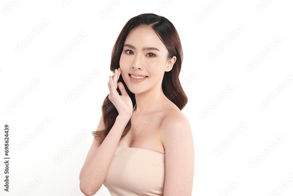Beautiful young asian woman with clean fresh skin on white background, Face care, Facial treatment, Cosmetology, beauty and spa, Asian women portrait. Beautiful young asian woman with clean fresh skin on white background, Face care, Facial treatment, Cosmetology, beauty and spa, Asian women portrait.