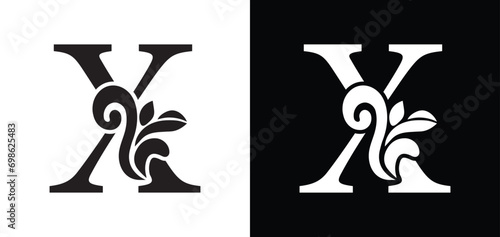 letter X. flower letters. Vintage ornament initial Alphabet. Logo vector	
