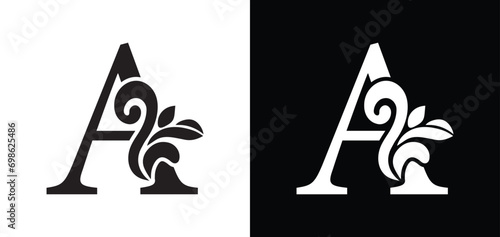 letter A. flower letters. Vintage ornament initial Alphabet. Logo vector  