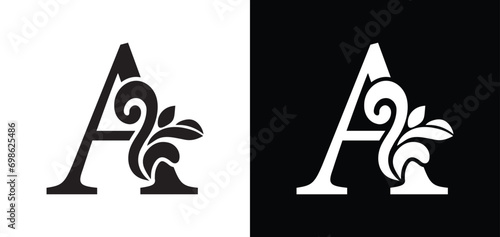 letter A. flower letters. Vintage ornament initial Alphabet. Logo vector	
