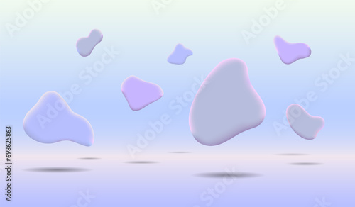 Abstract gradient background with irregularly shaped forms hanging in the air and their shadows. 