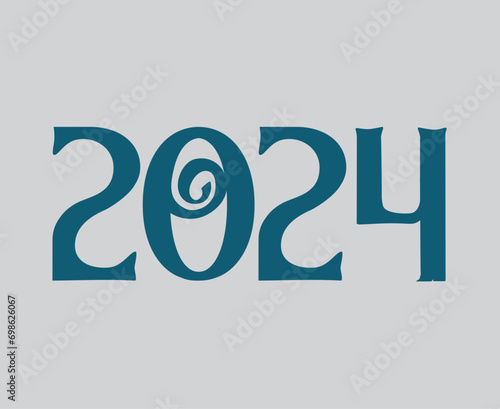 Happy New Year 2024 Abstract Blue Graphic Design Vector Logo Symbol Illustration With Gray Background