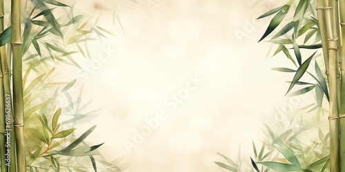 watercolor bamboo mat background with palm branches in the corner 