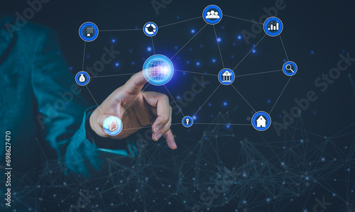 Fototapeta Naklejka Na Ścianę i Meble -  Digital marketing Networking structure business Global big data Analysis banking Financial and research targe exchange strategy economic new caree or recruitment HR hiring social network Technology