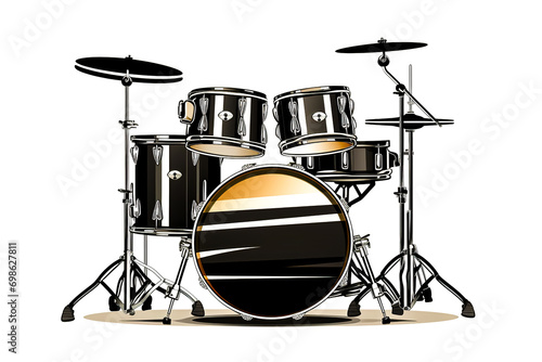 Realistic drum set isolated on white background.