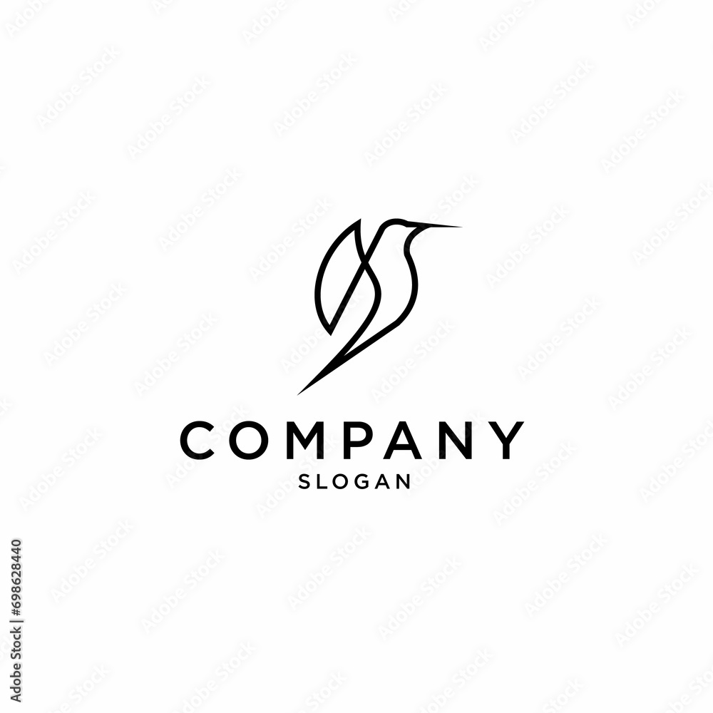 Fototapeta premium Creative hummingbird outline logo design with leaf-shaped wings fully editable vector illustration