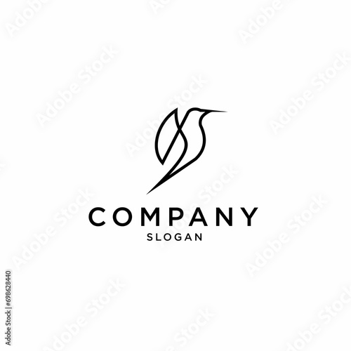 Creative hummingbird outline logo design with leaf-shaped wings fully editable vector illustration