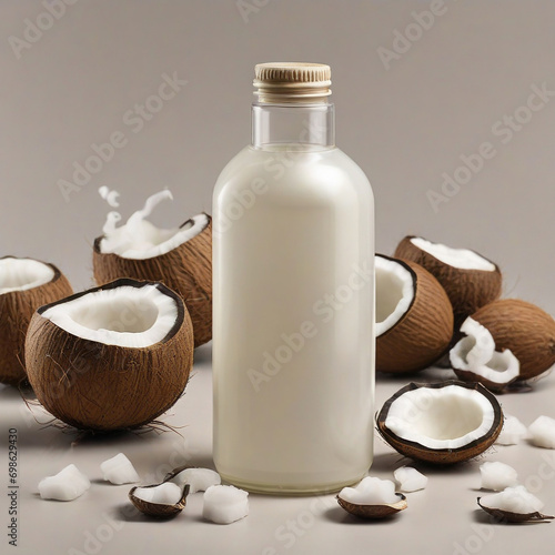 Blank white bottle for coconut oil or coconut milk.
