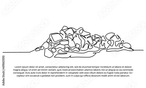 Continuous line design of Piles of Garbage piles are nests for disease. Single line decorative elements drawn on a white background.