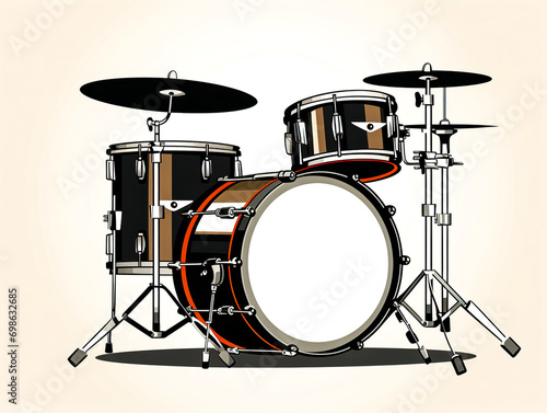 Realistic drum set isolated on white background.