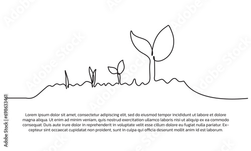 Continuous line design of illustration of plant reproduction. Single line decorative elements drawn on a white background.
