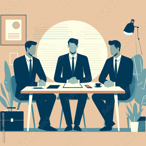 Business meeting with man working in the office at the table with laptops. Incontro di lavoro con persone che lavorano in ufficio al tavolo con i computer portatili.