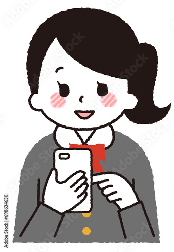 スマホを操作する学生のイラスト。