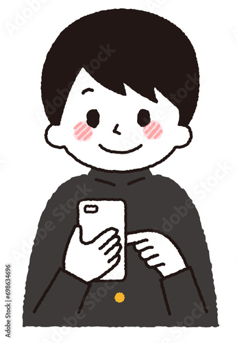 スマホを操作する学生のイラスト。