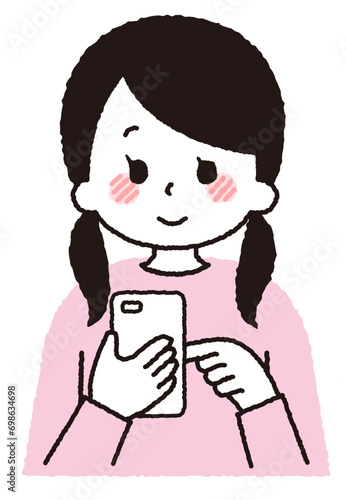 スマホを操作する学生のイラスト。