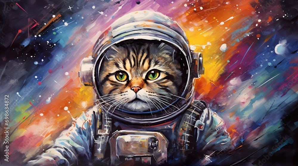 funny astronaut cat in space suit, fun kitty in spacesuit flying in cosmos funny astronaut cat in space suit, fun kitty in spacesuit flying in cosmos