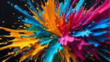 AI generated. Illustration. Explosion of bright acrylic paints. Mixing paints. Splash and blots of multi-colored paints. Abstract background.