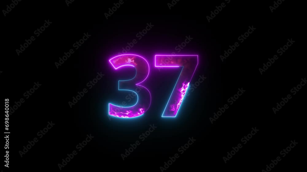 Neon number 37 with alpha channel, number thirty seven Neon number 37 with alpha channel, number thirty seven