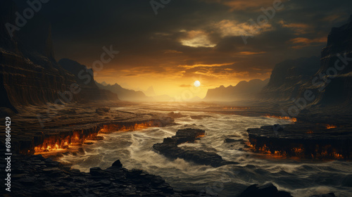 Captivating Natural Beauty: Stunning Sunset Over a Serene Seascape, generative AI