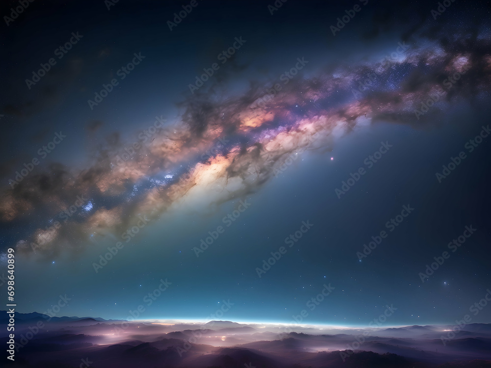 Vivid Sky Over a Blue Planet with Stars and Clouds Vivid Sky Over a Blue Planet with Stars and Clouds