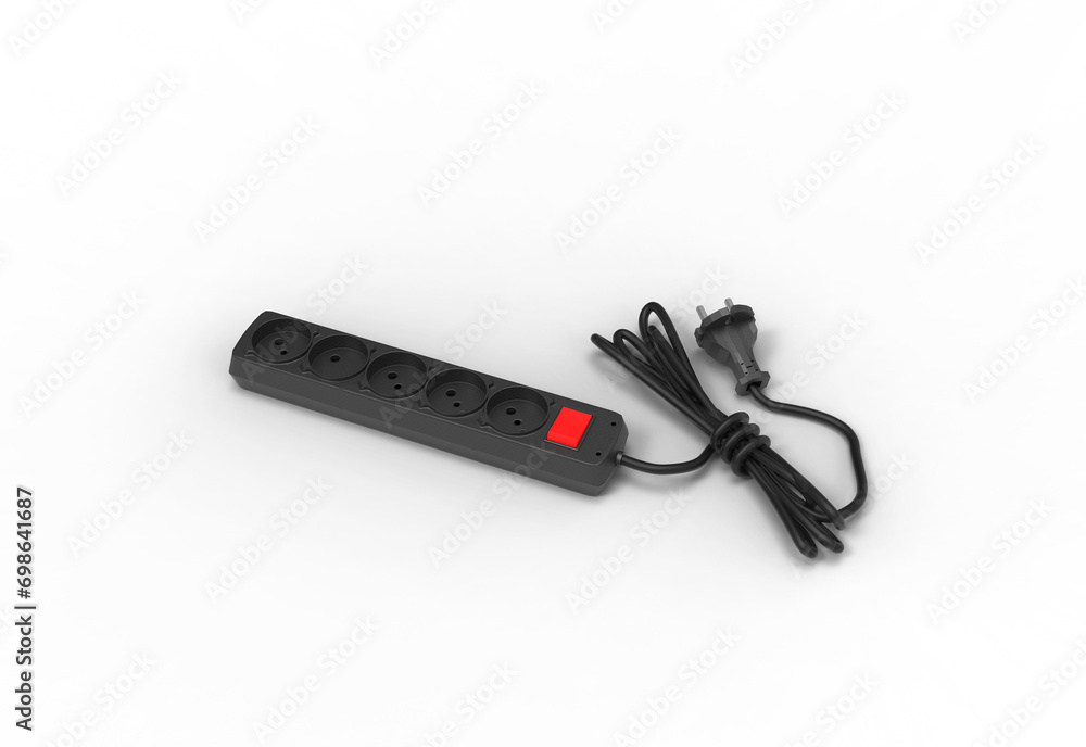 Extension cord top view with shadow 3d render Extension cord top view with shadow 3d render
