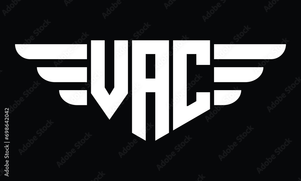 VAC three letter logo, creative wings shape logo design vector template
