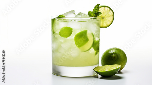 Refreshing Moscow Mule Cocktail in Elegant Glass on White Background - Alcoholic Beverage with Vodka, Ginger Beer, and Lime for Summer Parties and Celebration.
