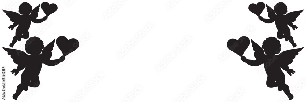 Valentine silhouette of cupid with hearts on a white background. Valentine silhouette of cupid with hearts on a white background.