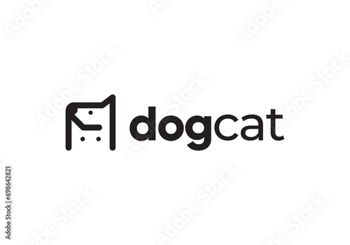 dog and cat logo design. pet care white linear style concept element