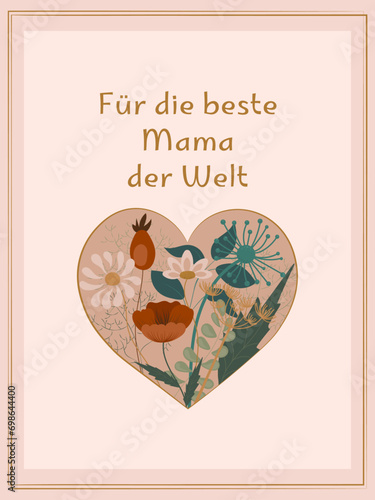 card with heart. German. Vintage. Für die bste Mama der Welt