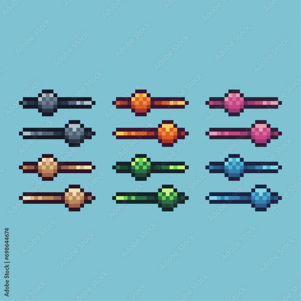 Pixel art sets of slide icon with variation color item asset. Slide icon on pixelated style. 8bits perfect for game asset or design asset element for your game design asset